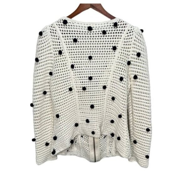 Anthropologie Moth Pom Pom Dot Full Zip Cream Cotton Cardigan Size Small - Picture 3 of 12